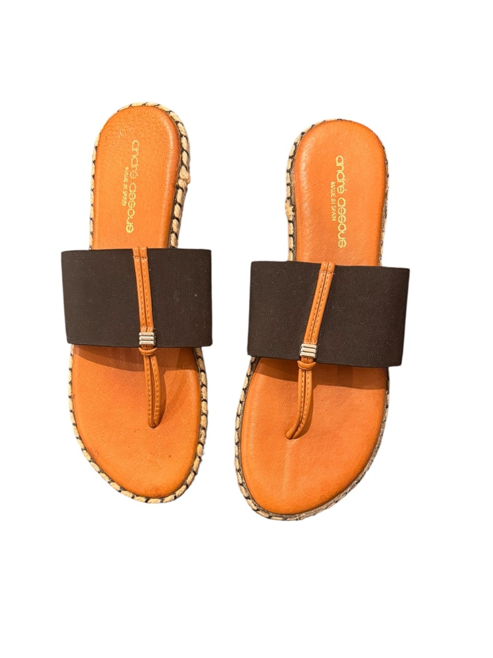 Andre Assous Black Strap with Orange Footbed Slide Sandals